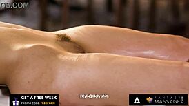 Wow, check these hot teens taking turns face-fucking with their pussies at fantasy massage!