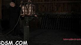 gagged and tied up serf gets vibrator pleasure on pussy