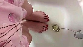 Pissing in Pajamas Soaking Feet with Wet Fun