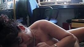 Mature Brunette Slut Gets Fucked in Office by Old Fat Gay Man