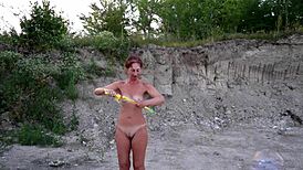 Nude Amateur Outdoor Soap Bubbles Washing Detailed Scene