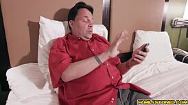 Judy Jolie in handcuffs as her stepdad slams her trimmed pussy in the bedroom 😈