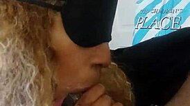 Meechie gives sloppy deepthroat to big black cock