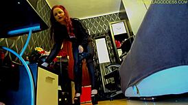 striper dominatrix teases in cosplay