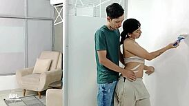 She was painting the house, but her horny boss spots that delicious ass and decides to fuck her, leaving her pussy full of cum! 😏🍑💦