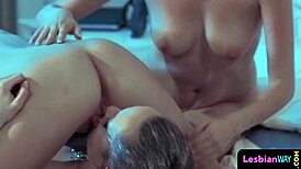 tribbing dyke babe gets rimmed in wild threeway action 😜