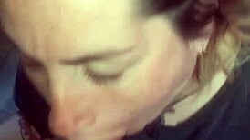 blonde girlfriend swallows cum from deepthroat blowjob with friend