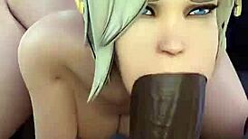 overwatch mercy deepthroats bbc while getting doggy fucked in double penetration