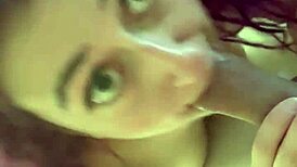 Purple haired girl intensely sucks dick with passion