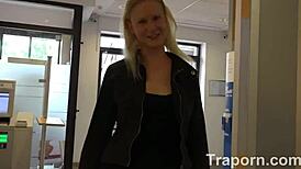 blonde teen sucks cock boldly in public