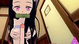 I-I watch Tanjiro and Nezuko having sex in this hentai, it's so horny!