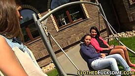 so these glam lesbians are out in stockings and shoes, fingering each other