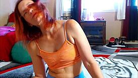 aurora willows stretching daily in tight yoga gear, showing off barefoot moves