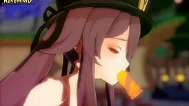 hu tao in a 3d anime scene