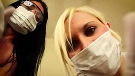 pov double handjob by alexis rain and fifi foxx as dental assistants