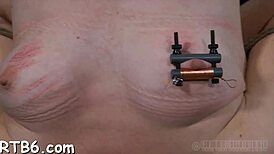 Restrained gal hoisted up for sexy castigation, wet pussy sucking cock?