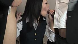 Wow, the new office intern gets a wild blowbang initiation!