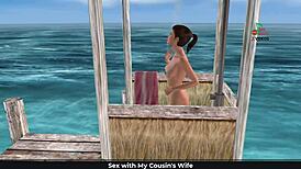 Animated Cartoon Girl Poses On Beach And Showers