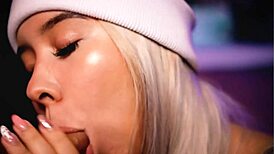 feeling so aroused as this beautiful blonde latina demonstrates her deepthroat skills on that big cock