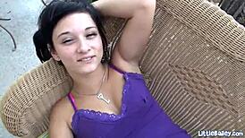 Bailey, the petite teen, teases and masturbates alone
