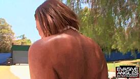 Morgan’s Giant Bubble Butt Oiled Outdoors for Interracial Ride