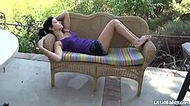 Bailey, the petite teen, teases and masturbates alone