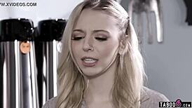 Guy cheats on petite blonde girlfriend Lily Larimar for freaky sex with friend