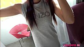 Hairy thai amateur with braces lets guy creampie her pussy after blowjob