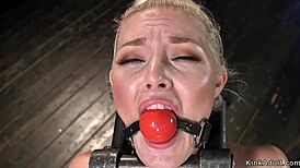 locked in device, blonde rides sybian hard 😩