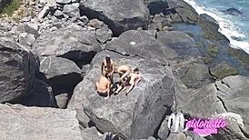 damn, crossdressers banging bareback on a public rio beach