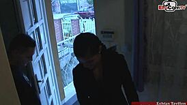 Skinny hairy teen sluts fingering small natural tits in lesbian play. So hot to watch!