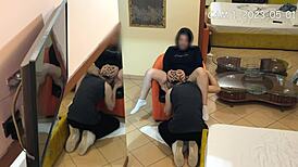 Caught on cam: university boy licks petite brunette's pussy