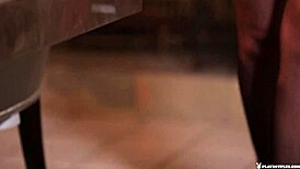 Is that brunette ripping her clothes for a striptease?