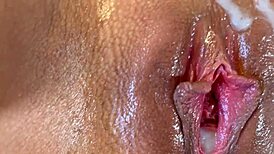 Pretty teen Kate Rich gives blowjobs, collecting cumshots on her small tits