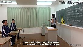 Japanese Female Teacher Whips Two Masochistic Students Hard!
