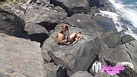 damn, crossdressers banging bareback on a public rio beach