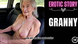 Give Old lady a young hitchhiker a sensual blowjob
