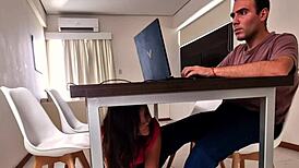 latina teen 18+ gives surprise blowjob then gets fucked