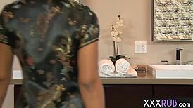 Ebony milf masseuse Leilani Leeane devours Eric Masterson’s huge rod.