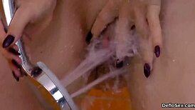 This teen cutie works her smooth slit until she climaxes hard