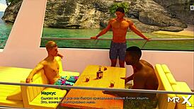 guys relaxing on yacht, playing games and chilling out