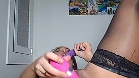 Big ass in stockings slut masturbating with dildo and vibrator Briana Banderas 😈