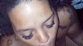 Big booty ebony girlfriend Daisy Daze sucks and fucks friend's big cock