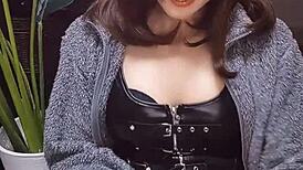 Cute japanese ladyboy jerks off in cat ears 😻