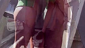 Beretta James peels off white dress to vibrate her tight lesbian pussy hard.