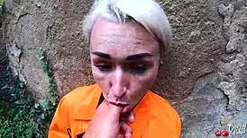 Sexy Prisoner Sucking Dick Deep in Abandoned Spot