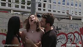 Busty British Smoker Fucked Hard in Public, Bound and Humiliated Outdoors