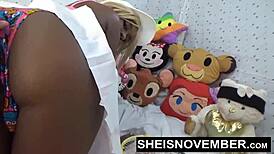 MsNovember's Tight Ebony Booty Begs for Deep Ass Fingering. Oiled Up Closeup Fetish!