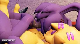 Big tits shemale with monster cock titty fucks and orgasms in nightclub orgy.