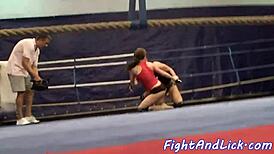 Kinky lesbian babes wrestling on the floor